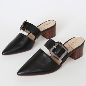 Sole Society Karelle Black Leather Pointed Toe Mules Size 7.5